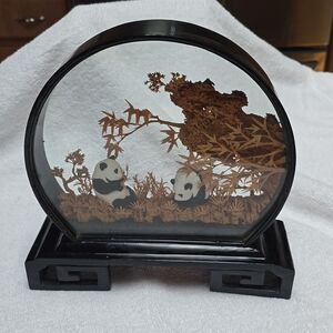 PANDA Bear Cork Art Diorama  Peoples Republic China San You  Hand Crafted 9"